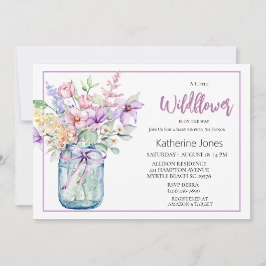 Eine kleine Wildblume Mason Jar Girl Babydusche Einladung (Vorderseite)