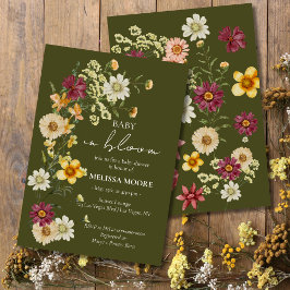 Eine kleine Wildblume mit grüner Babydusche Einladung