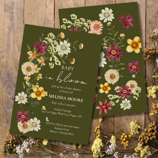 Eine kleine Wildblume mit grüner Babydusche Einladung