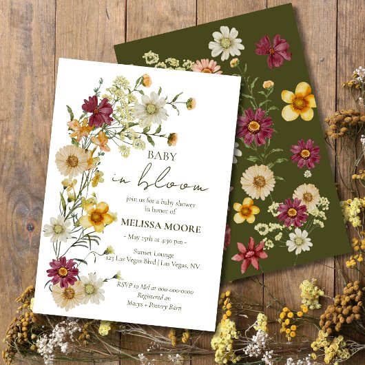 Eine kleine Wildblume mit grüner Babydusche Einladung