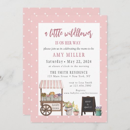 Eine kleine Wildblume mit Kinderdusche Einladung (Vorne/Hinten)