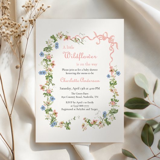 Eine kleine Wildblume Pink Bow Baby Babydusche Einladung