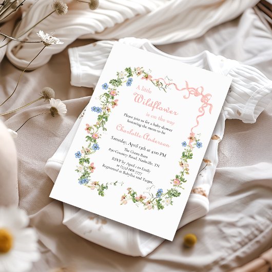 Eine kleine Wildblume Pink Bow Baby Babydusche Einladung