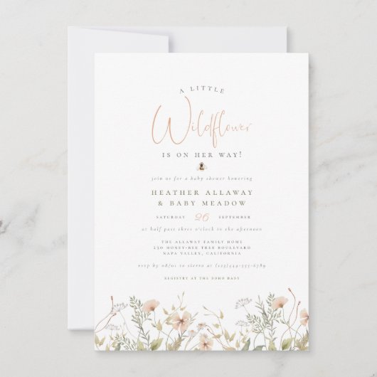 Eine kleine Wildblume Rustikale Boho Blumendusche Einladung (Vorderseite)
