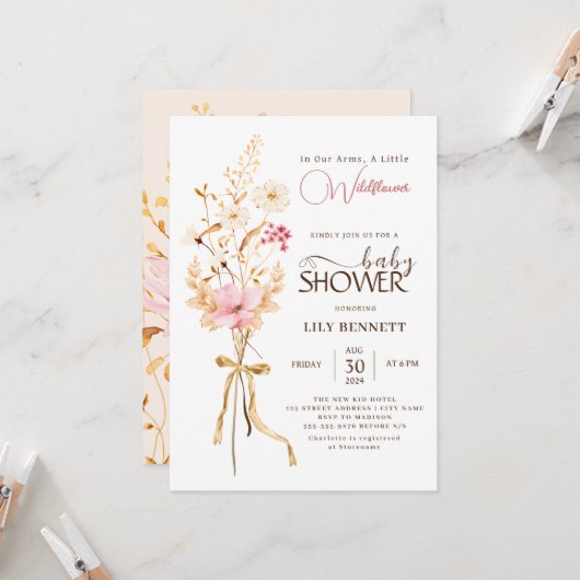 Eine kleine Wildblume rustikale Boho Nature Babydu Einladung (Vorderseite/Rückseite Beispiel)