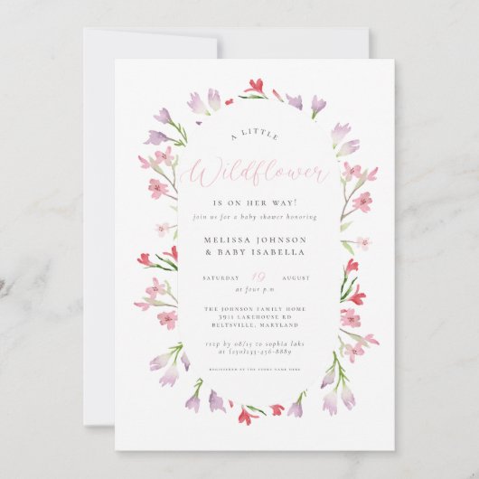 Eine kleine Wildblume Watercolor Girl Babydusche Einladung (Vorderseite)