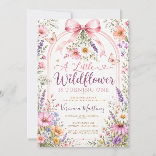 Eine kleine Wildblume wird an einem Mädchen-Geburt Einladung (Vorderseite)