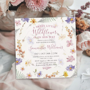 Eine kleine Wildblumen-Aquarell-Mädchen-Baby-Party Einladung