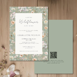 Eine kleine Wildblumen-Sage-Grün-QR-Baby-Party Einladung