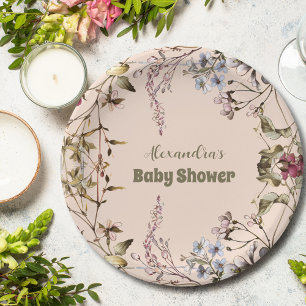 Eine kleine Wildblumengirl-Baby-Party Pappteller