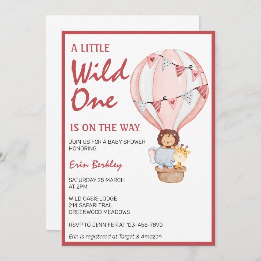 Eine kleine wilde Dusche ist auf dem Weg zur rosa Einladung (Vorne/Hinten)