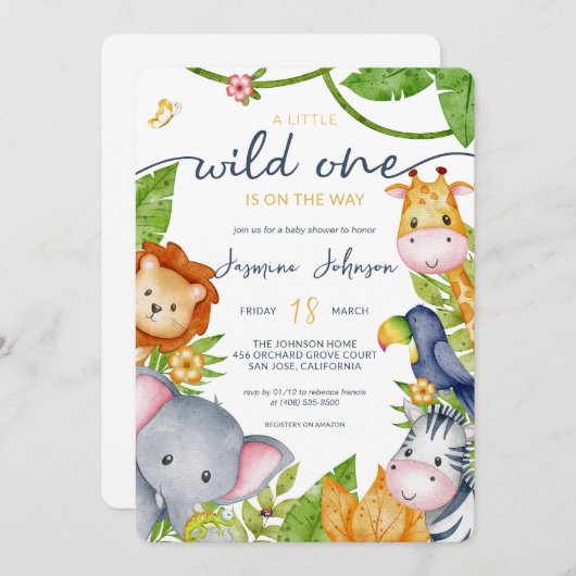 Eine kleine wilde Jungle Tierdusche Einladung (Vorne/Hinten)