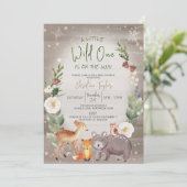 Eine kleine wilde, Winter Animals Baby Dusche Einladung (Stehend Vorderseite)