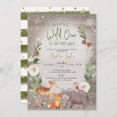 Eine kleine wilde, Winter Animals Baby Dusche Einladung (Vorne/Hinten)