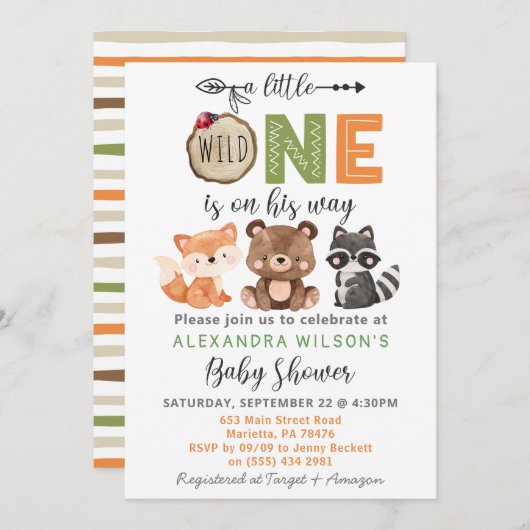 Eine kleine Wildtierdusche Einladung (Vorne/Hinten)