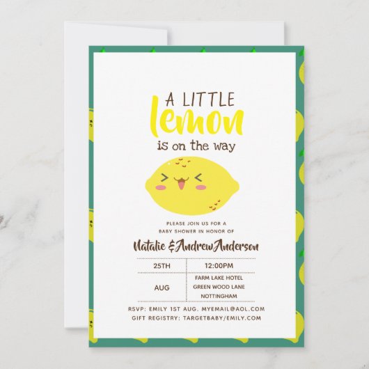 Eine kleine Zitrone auf dem Weg zu einer frisch ge Einladung (Vorderseite)