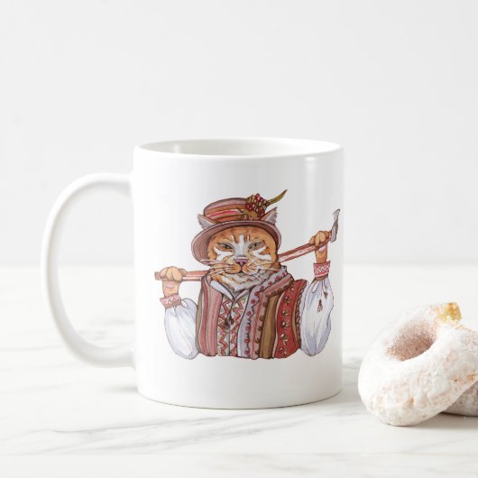 Eine Kosakkatze in traditionellen Kostümen Kaffeetasse (Mit Donut)