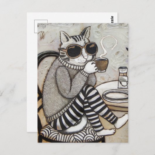 Eine köstliche Katze mit einem Kaffee, der kausal  Postkarte (Vorne/Hinten)