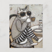 Eine köstliche Katze mit einem Kaffee, der kausal  Postkarte (Vorderseite)