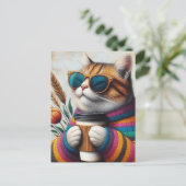 Eine köstliche Katze mit Kaffee Postkarte (Stehend Vorderseite)