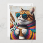Eine köstliche Katze mit Kaffee Postkarte (Vorne/Hinten)