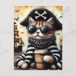 Eine köstliche Piratenkatze mit Kaffee-Enkratine Postkarte