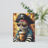 Eine köstliche Piratenkatze mit Kaffee Postkarte (Stehend Vorderseite)