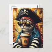 Eine köstliche Piratenkatze mit Kaffee Postkarte (Vorne/Hinten)