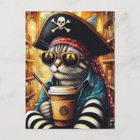 Eine köstliche Piratenkatze mit Kaffee Postkarte (Vorderseite)