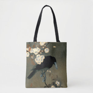 Eine Krähe und Blüten von Ohara Koson Vintage Tasche