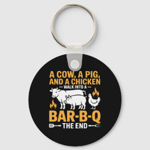 Eine Kuh, ein Schwein und ein Huhn gehen in ein R Schlüsselanhänger