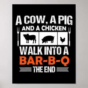 Eine Kuh, ein Schwein und ein Huhn gehen in eine R Poster
