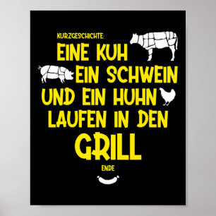 Eine Kuh, ein Schwein und ein Huhn laufen in den G Poster