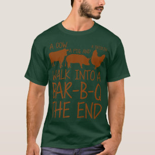 Eine Kuh, ein Schwein und ein Huhn laufen in ein B T-Shirt