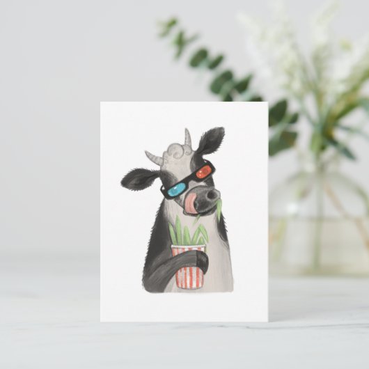 Eine Kuh in 3D-Brille. Postkarte (Stehend Vorderseite)