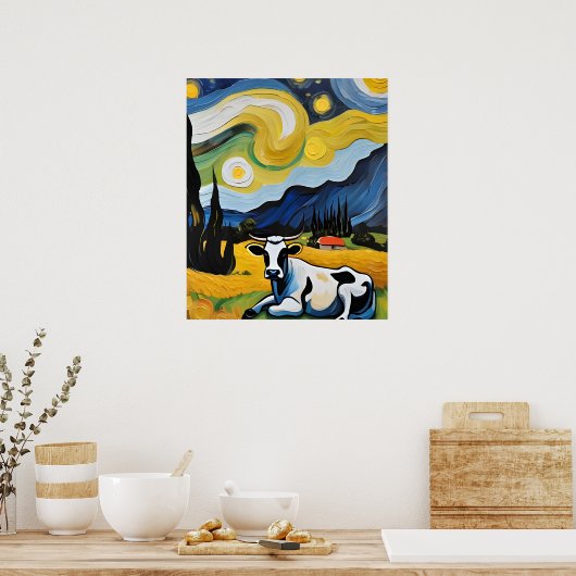 Eine Kuh in der frühen Nacht Poster (Küche)