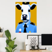 Eine Kuh in Polizeiuniform | AI Art Poster (Heimbüro)