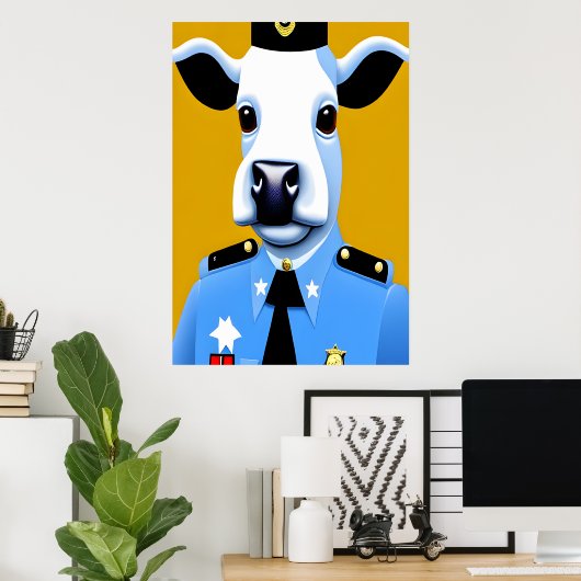 Eine Kuh in Polizeiuniform | AI Art Poster (Heimbüro)