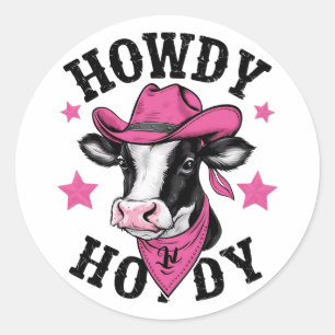 Eine Kuh mit einem lebhaften rosa Cowboy Runder Aufkleber