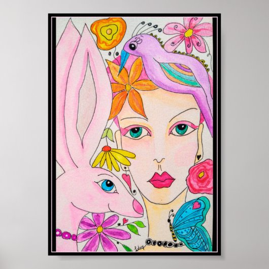 Eine Lady, ein Bunny und ein Vogel Poster (Vorne)