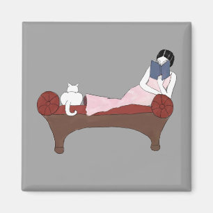 Eine Lady, eine Katze und ein sehr gutes Buch Magn Magnet