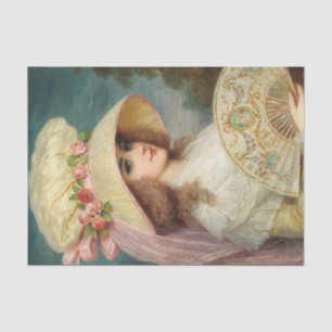 Eine Lady mit Rose Hut und Fan von Lucius Rossi Seidenpapier
