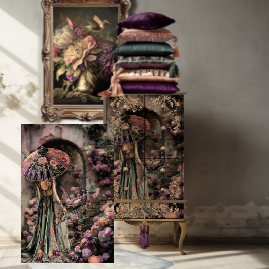 Eine Lady und ein Fasan, Chinoiserie, Portrait Art Seidenpapier