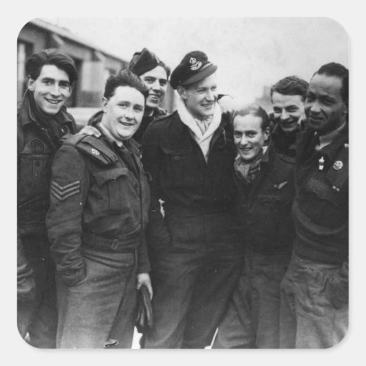 Eine Lancaster-Bomber-Crew Quadratischer Aufkleber (Vorderseite)