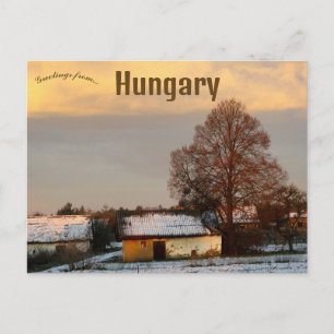 Eine ländliche Szene in Ungarn bei Morgengrauen Postkarte