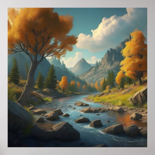 eine Landschaft mit Bäumen, Bergen und einem Riff Poster (Vorne)