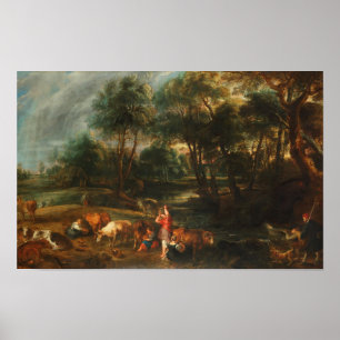 Eine Landschaft mit Kühen- und Entenjägern Poster