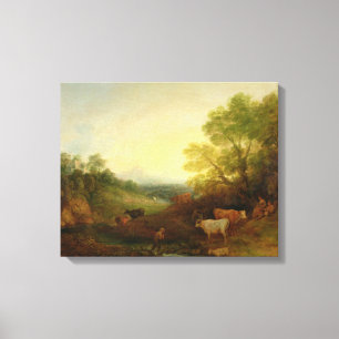 Eine Landschaft mit Vieh und Zahlen durch einen Leinwanddruck