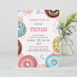 Eine lebendige Geburtstagseinladung mit Donuts.  Einladung