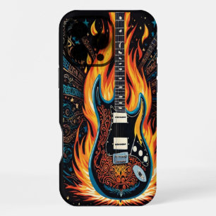 Eine lebendige Gitarre in Flammen in einer leidens iPhone 16 Pro Max Hülle